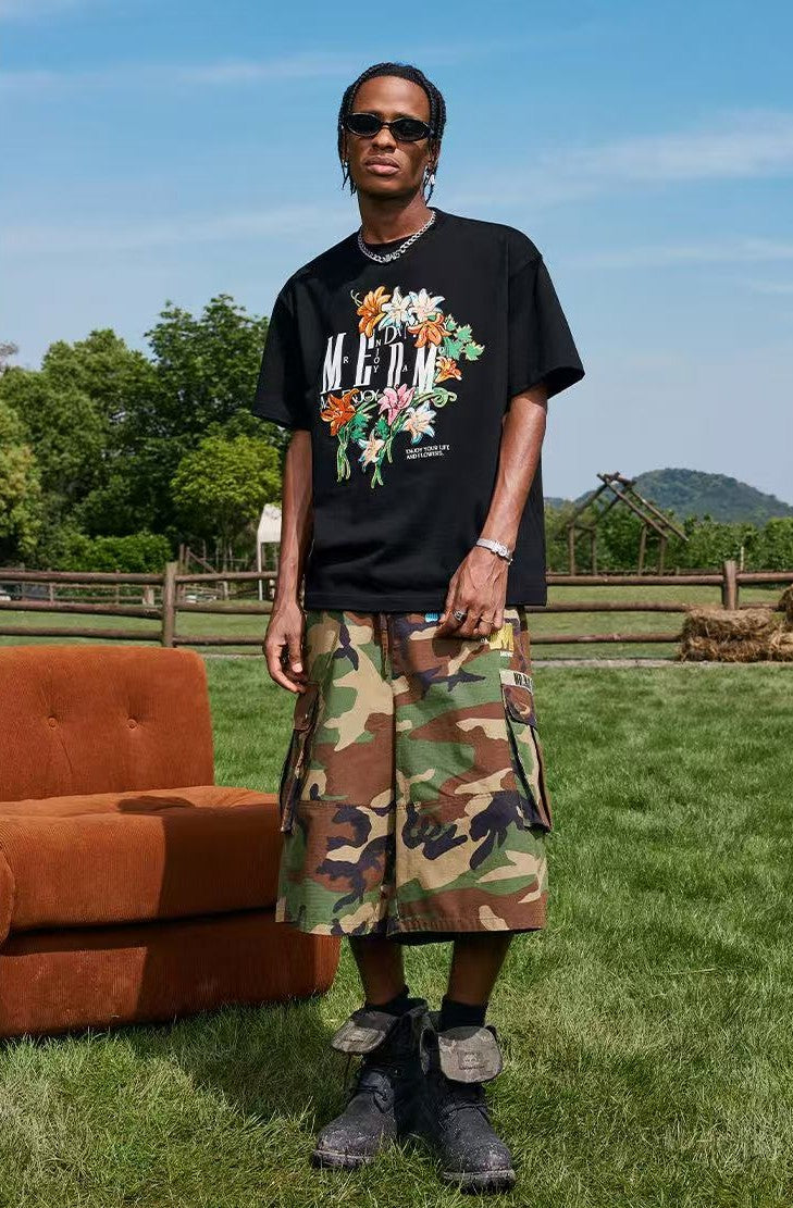 MEDM Twisted Floral Print Short-sleeved T-shirt