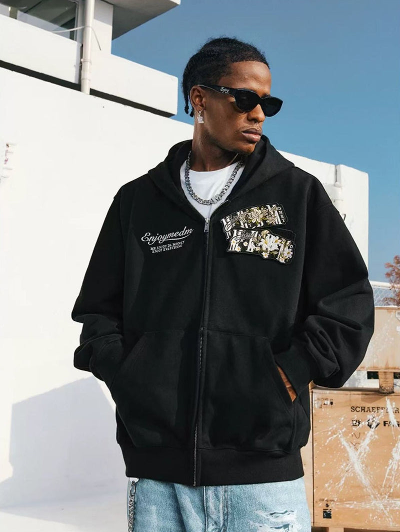 MEDM Floral Velcro Zipper Hoodie