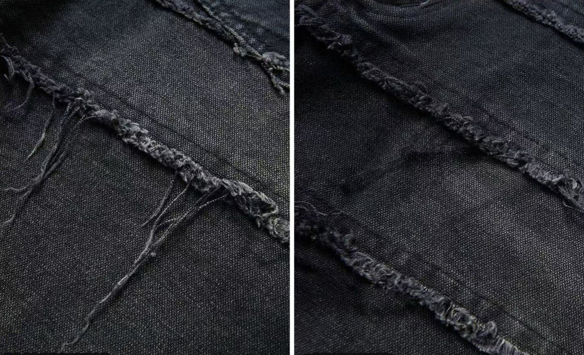 REMEDY Destroyed Fringe Paneled Denim Shorts