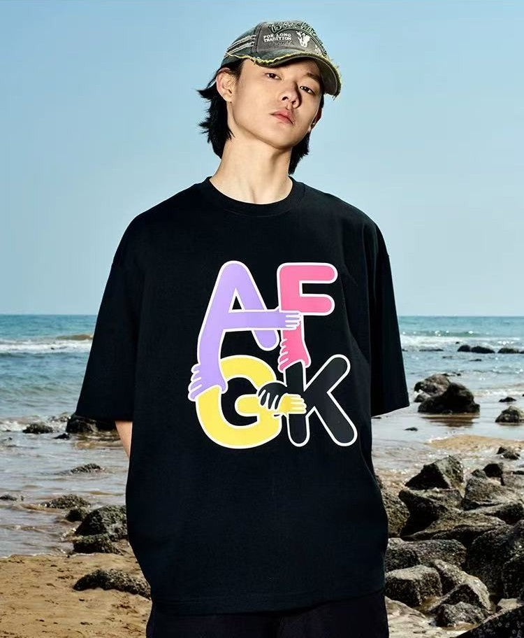 AFGK Holding Hands Fun Printed Short-sleeved T-shirt