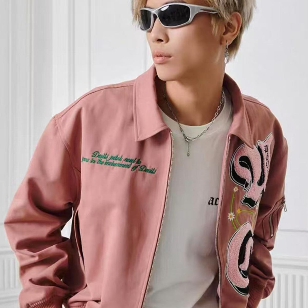 ACHOCK High Street Lettering Flocked Bomber Jacket