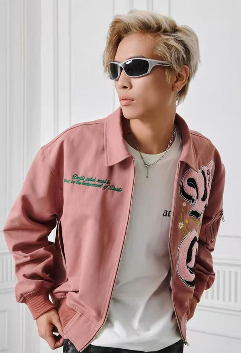 ACHOCK High Street Lettering Flocked Bomber Jacket