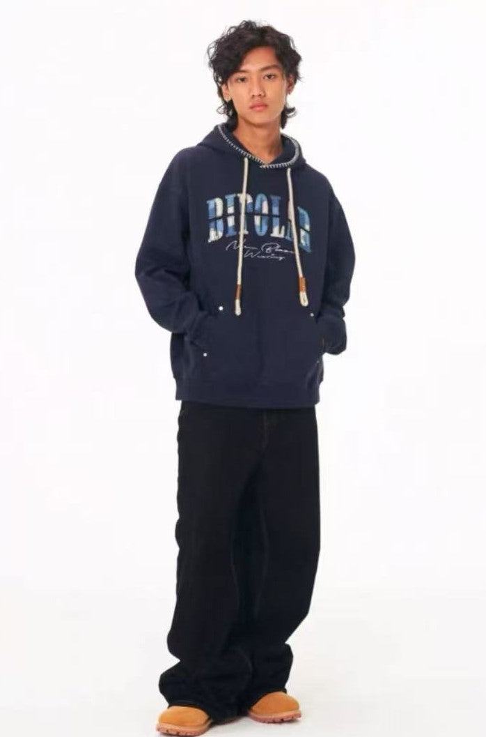 BIPOLAR Denim Striped Patch hoodie