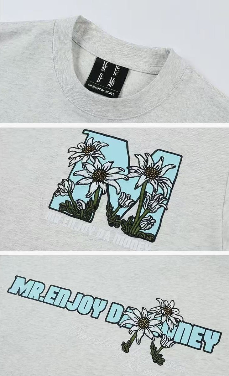MEDM Large M Hand-painted Daisy Flower Short-sleeved T-shirt