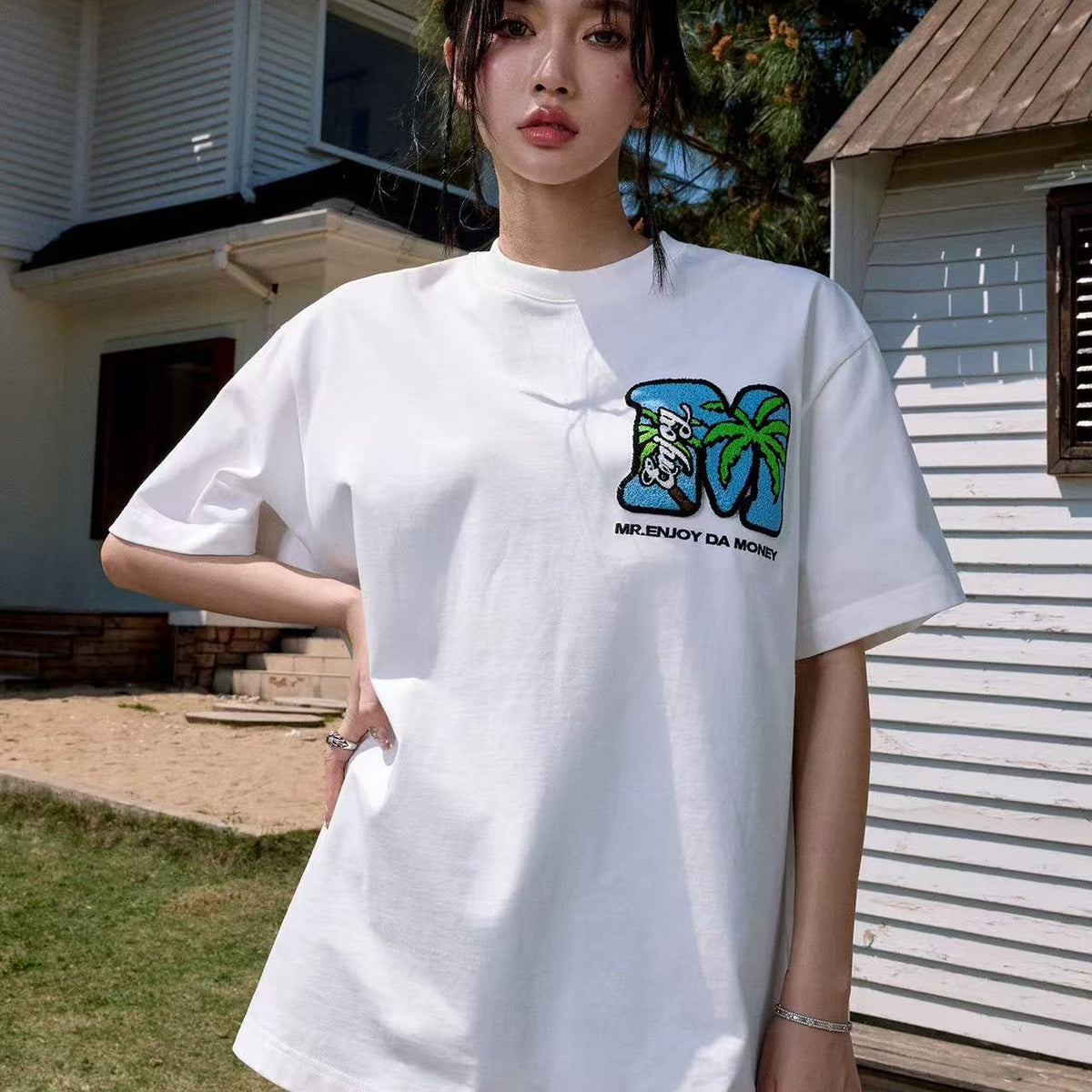 MEDM Toothbrush Embroidered Coconut Tree Short-sleeved T-shirt