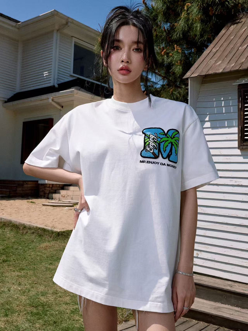 MEDM Toothbrush Embroidered Coconut Tree Short-sleeved T-shirt