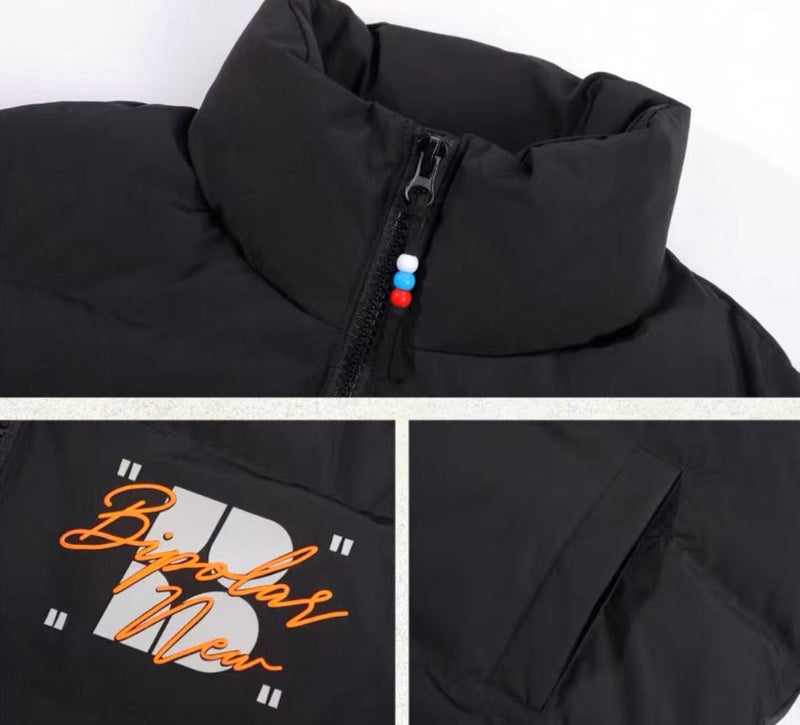 BIPOLAR Contrast Color Embroidered Letters Down Jacket
