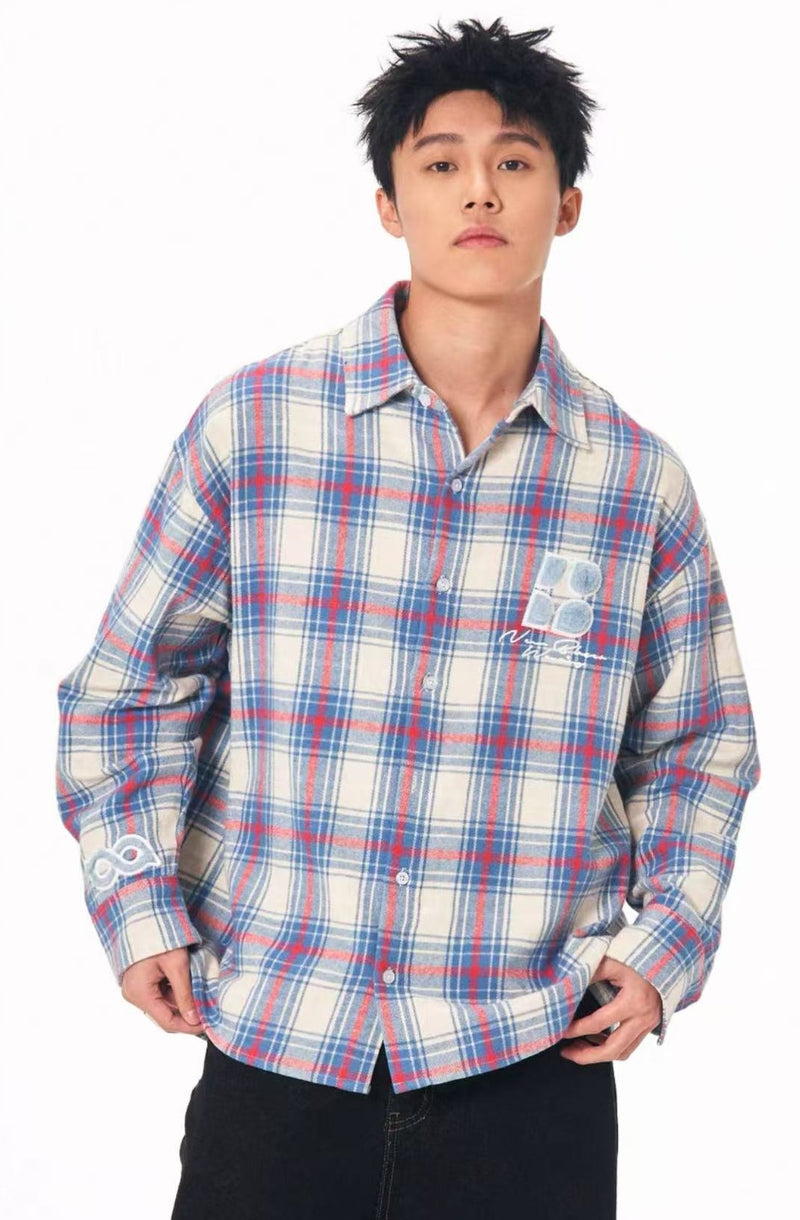 BIPOLAR Fleece patchwork Brushed Contrast plaid Tops