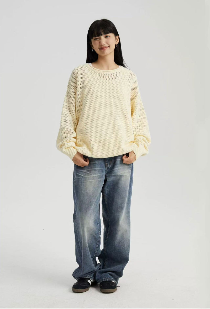 WASSUP Hollow Round Collar Sweater