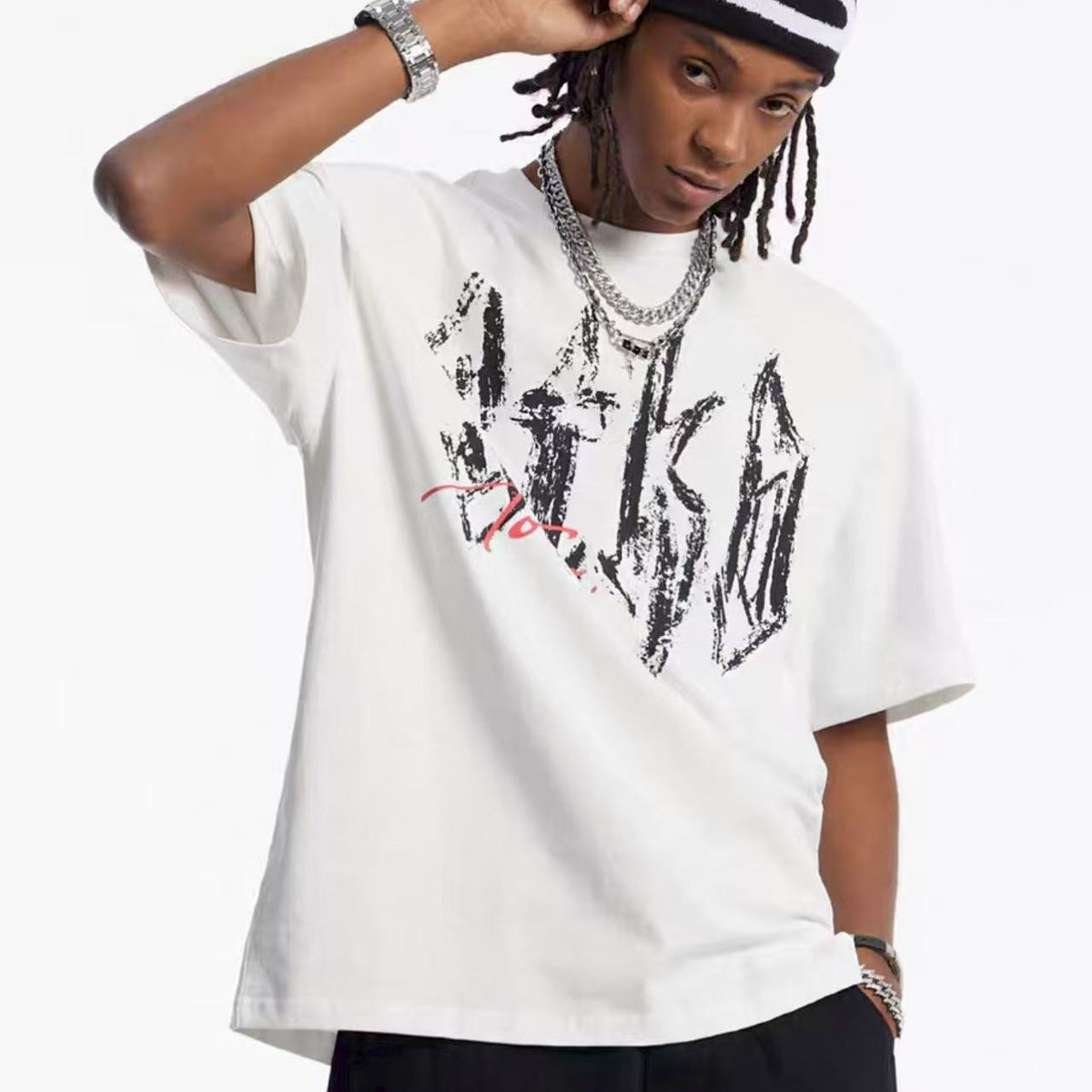STK Vintage Font Logo Print Crew Neck T-Shirt