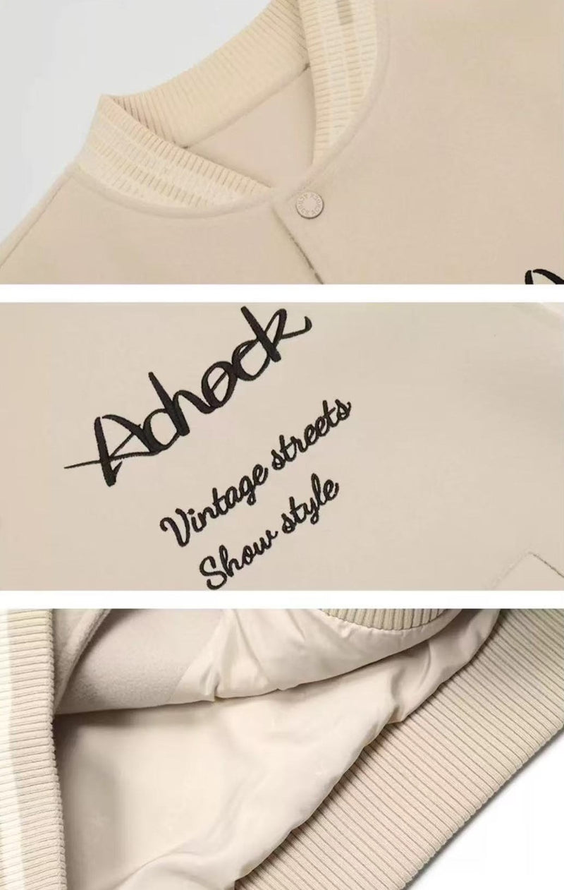 ACHOCK Basic Logo Embroidered Baseball Jacket