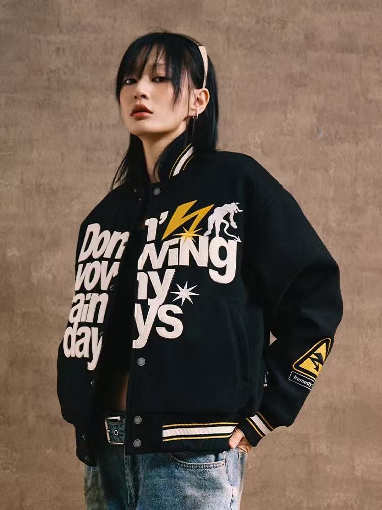 REMEDY Lightning Pledge Embroidered Letter Jacket