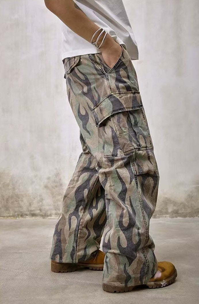 REMEDY Frayed Flame Camouflage Cargo Long Pants