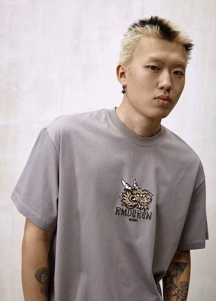 REMEDY Cartoon Dragon Print Short-sleeve T-shirt