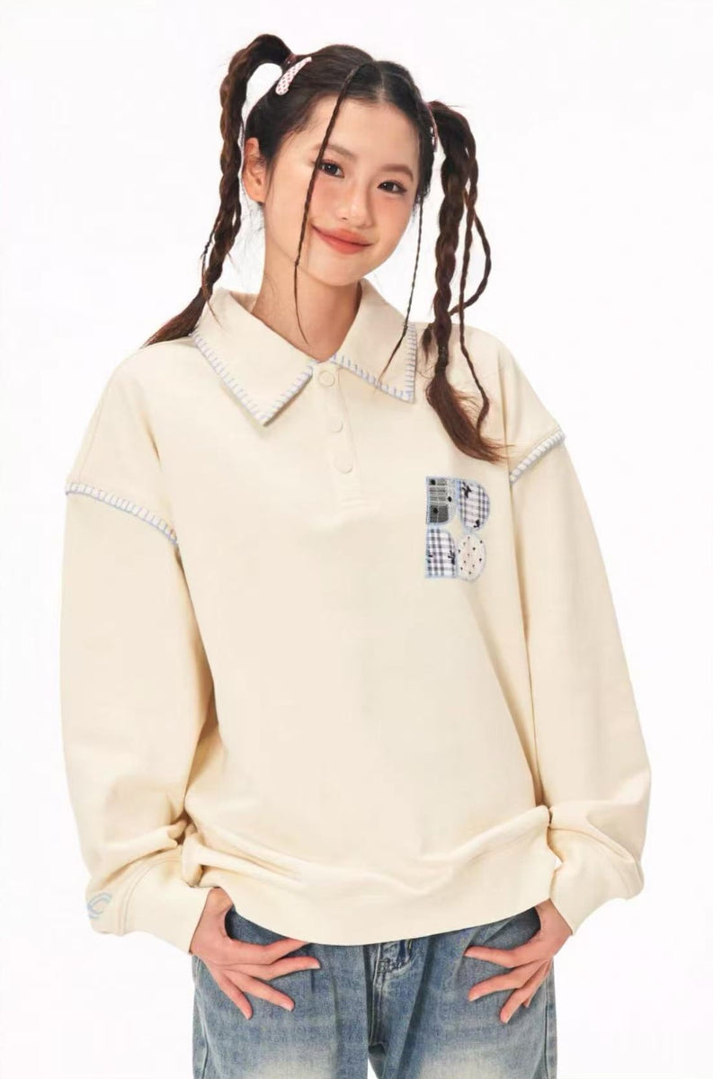 BIPOLAR Lace Patch Polo Sweatshirt