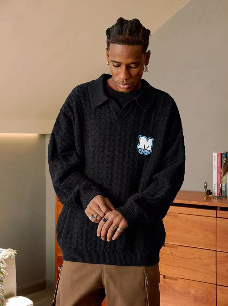 MEDM Hole Knit Long-sleeve Polo