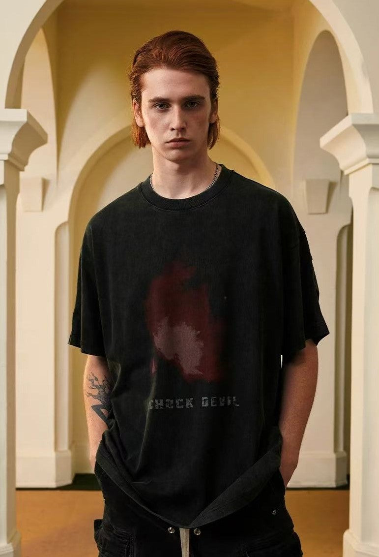 ACHOCK Washed Black Abstract Flame Print T-shirt
