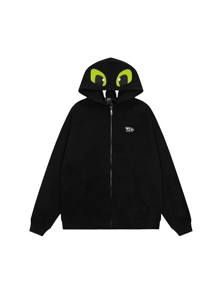 ACHOCK Little Devil Embroidered Velvet Zipper Hoodie