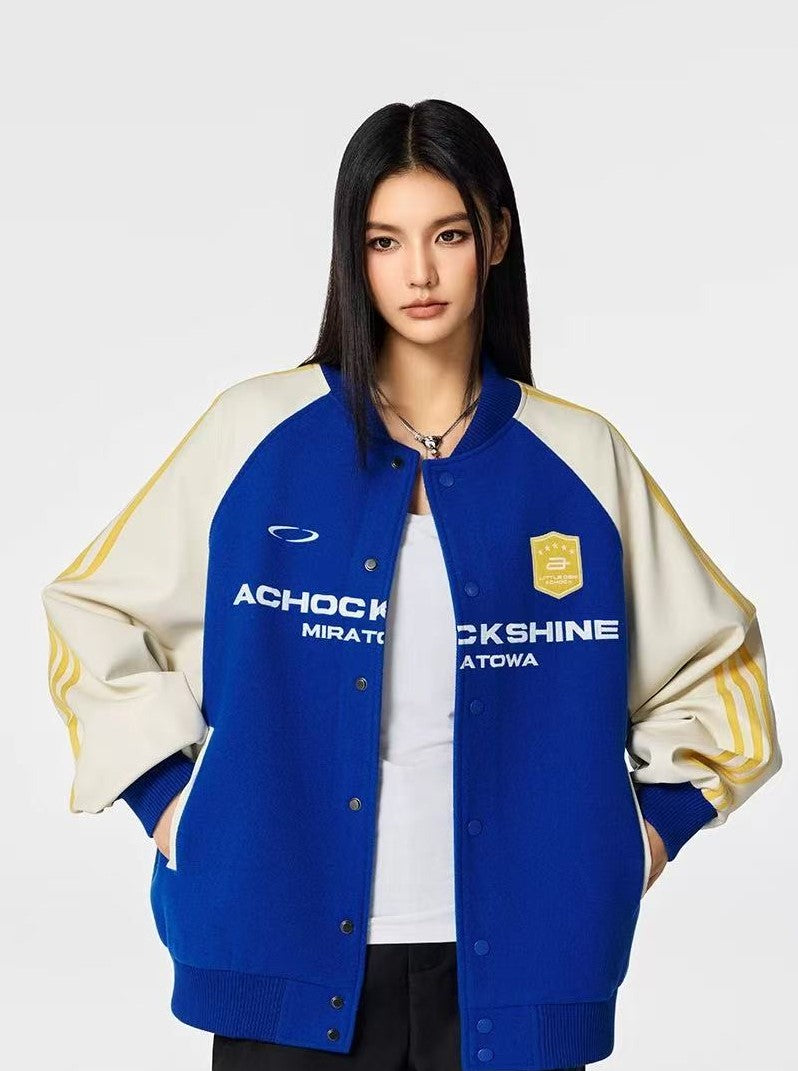 ACHOCK Stitched Contrasting Retro Baseball Jacket