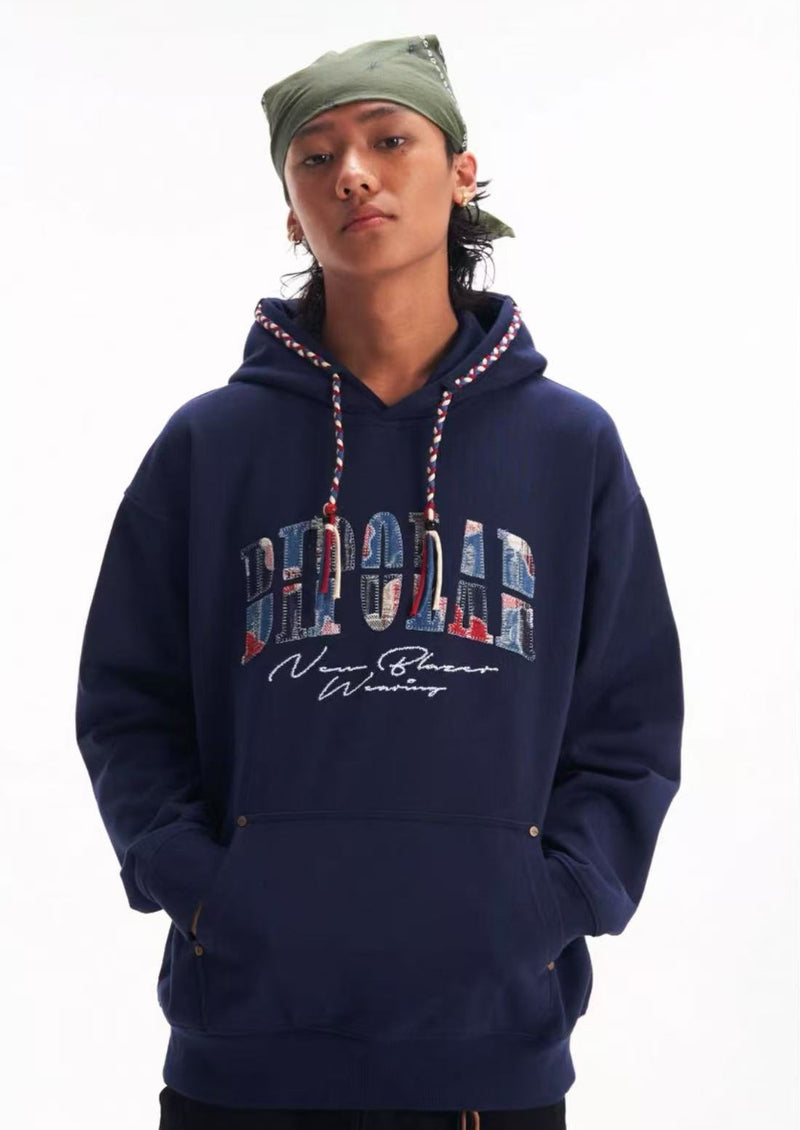 BIPOLAR Denim Patchwork Plaid Hoodie