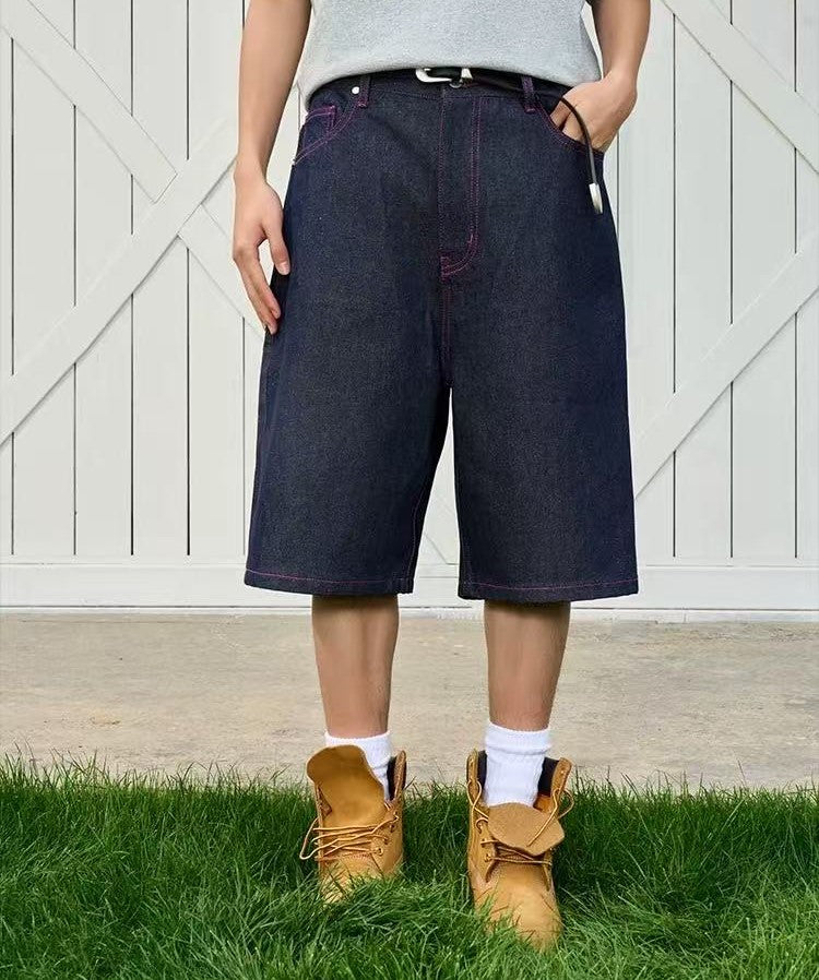 AFGK Pure Color Printed Denim Shorts