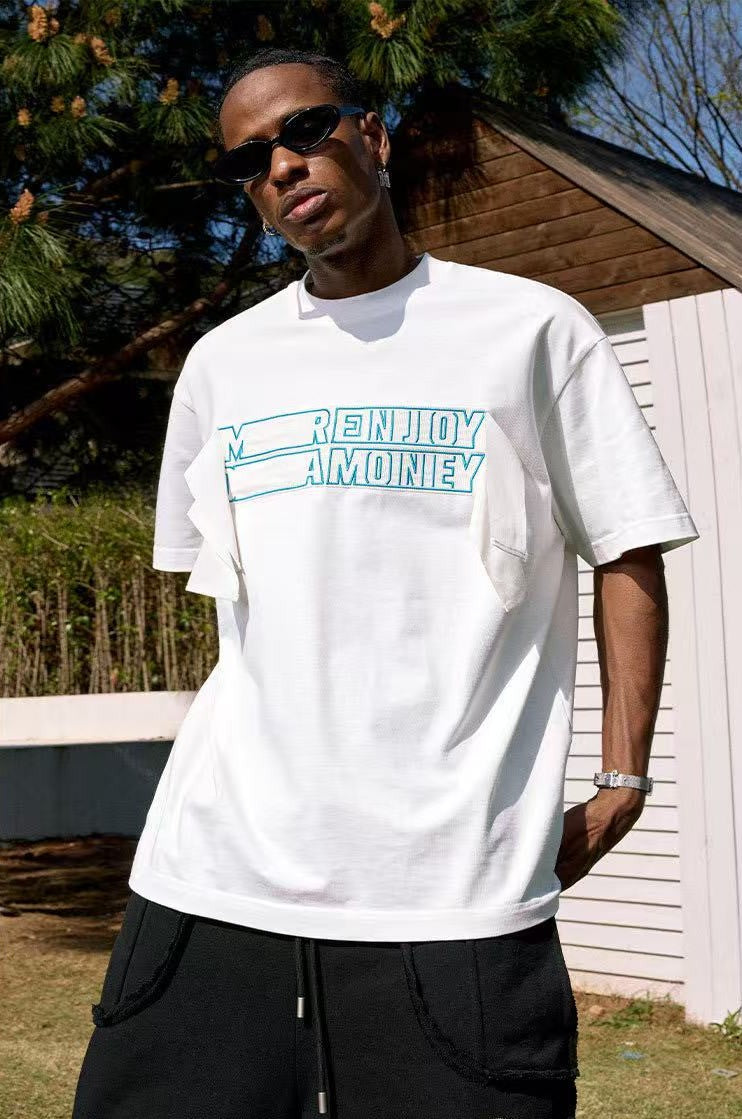 MEDM Webbing Embroidered Letter Short-sleeves T-shirt