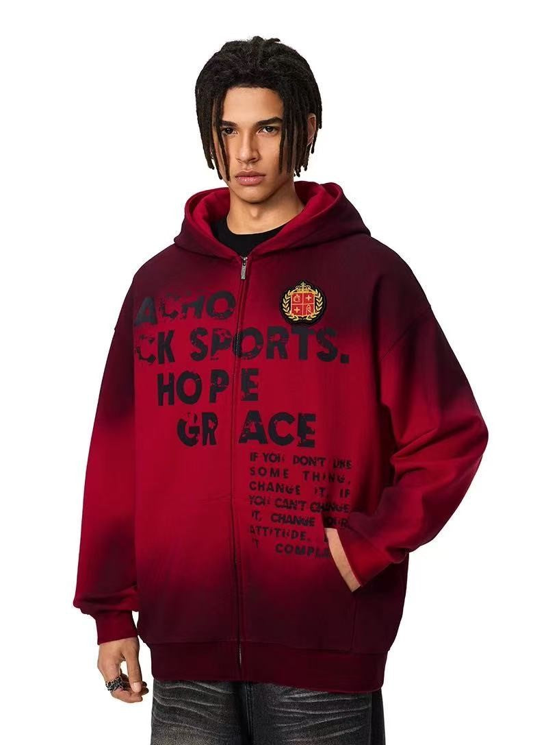 ACHOCK Logo High Street Distressed Zipper Sweatshirt
