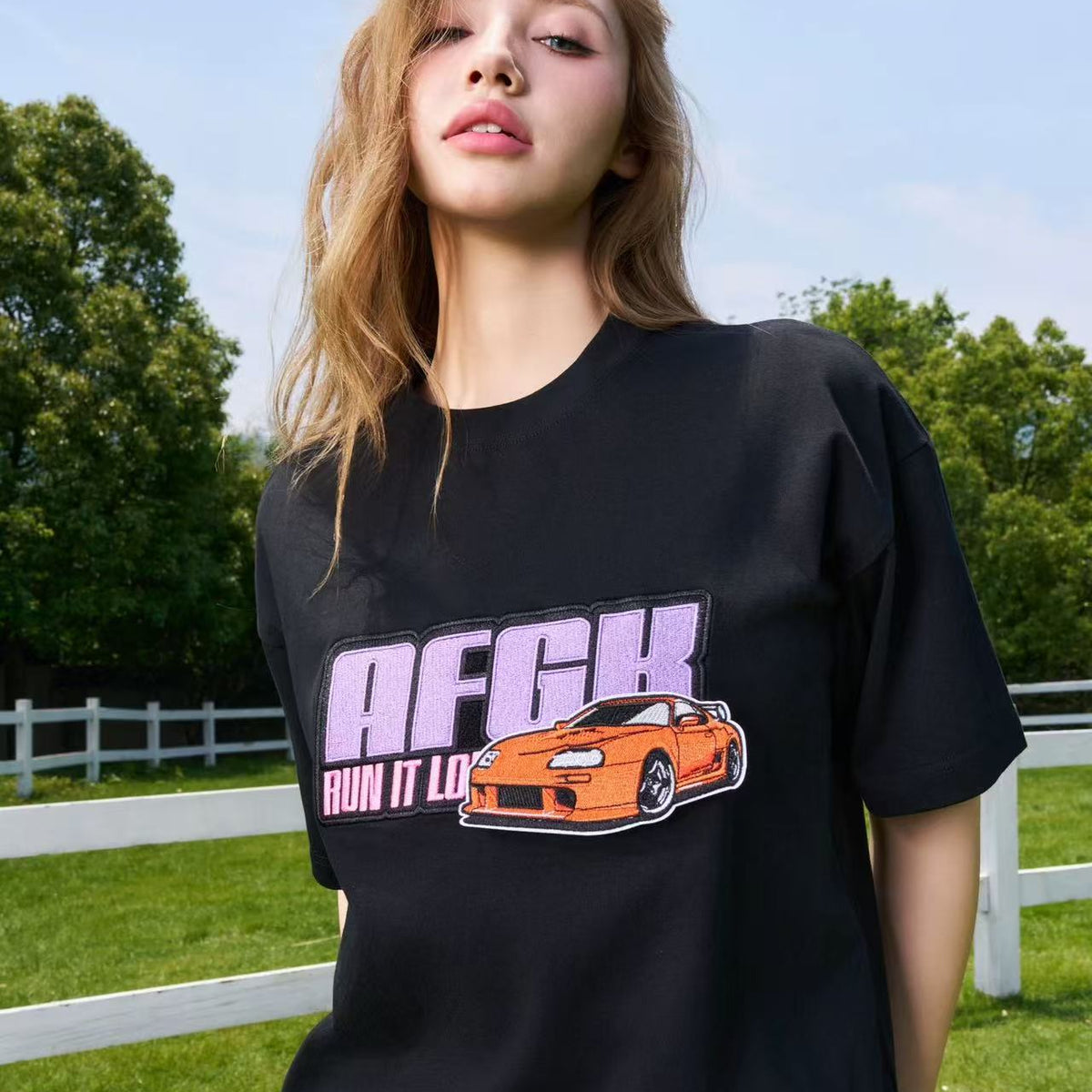 AFGK "JDM" Motorcycle Velcro Embroidered Short-sleeved T-shirt