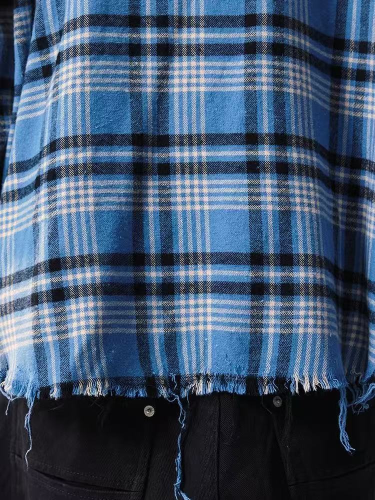 REMEDY Washed Gradient Long-sleeved Plaid Shirt