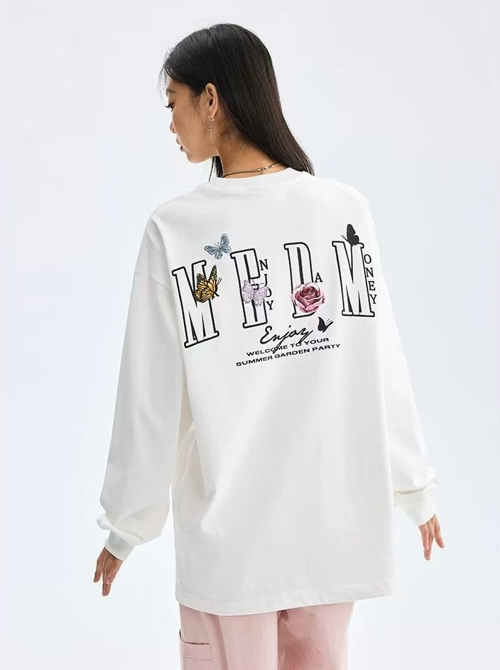 MEDM Butterfly Garden Embroidered Long-sleeve T-Shirt