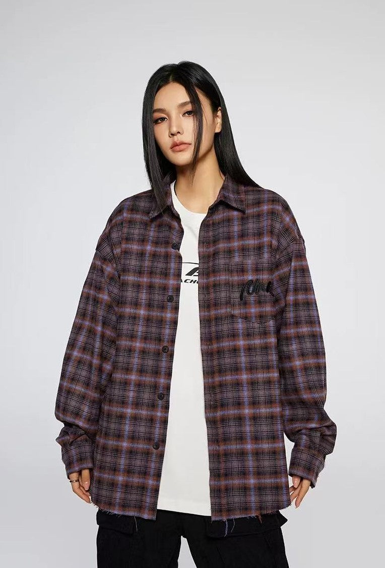 ACHOCK Retro Contrast Plaid Long-sleeve Shirt