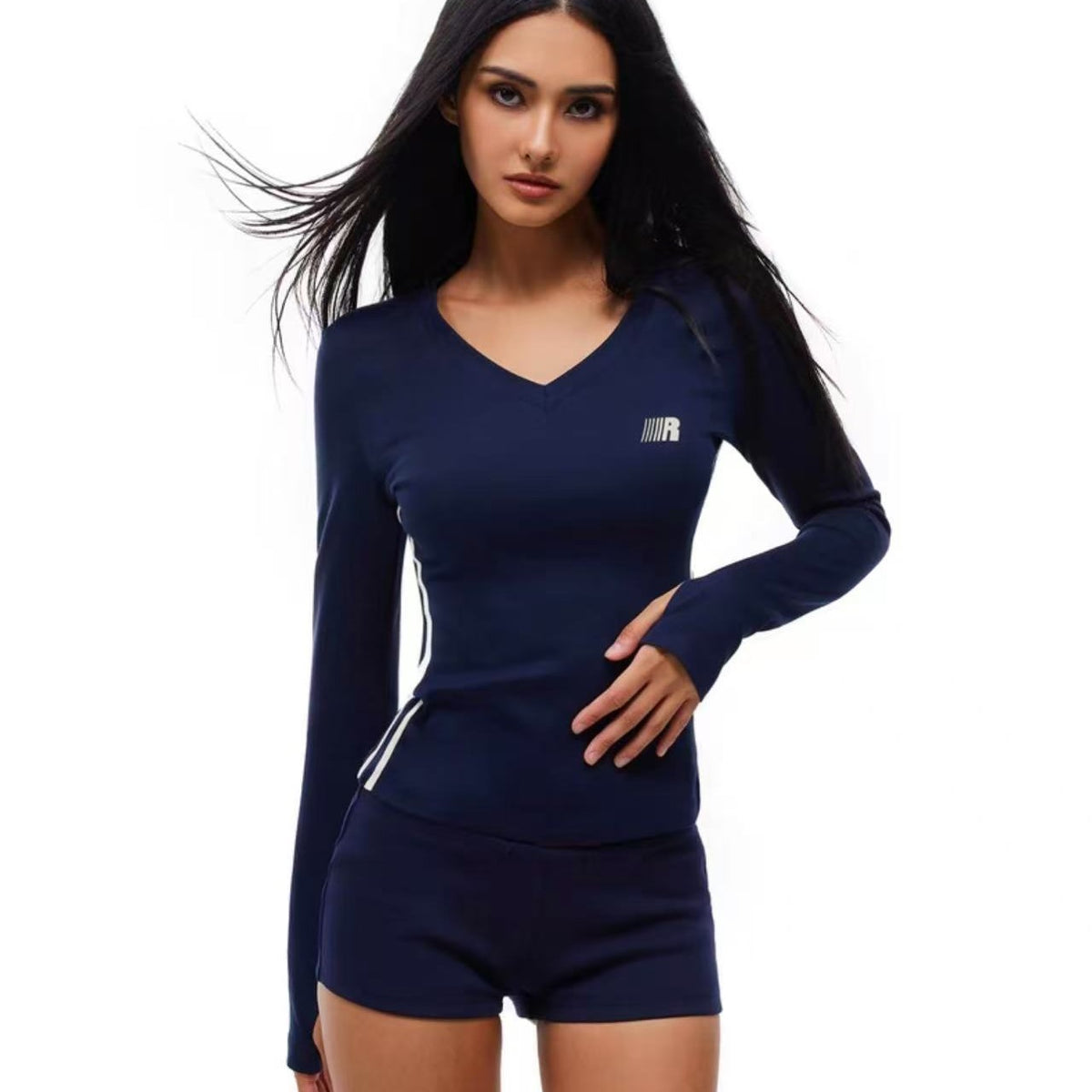 FDR Slim Fit V-neck Sports Long-sleeved Tee (For Women)