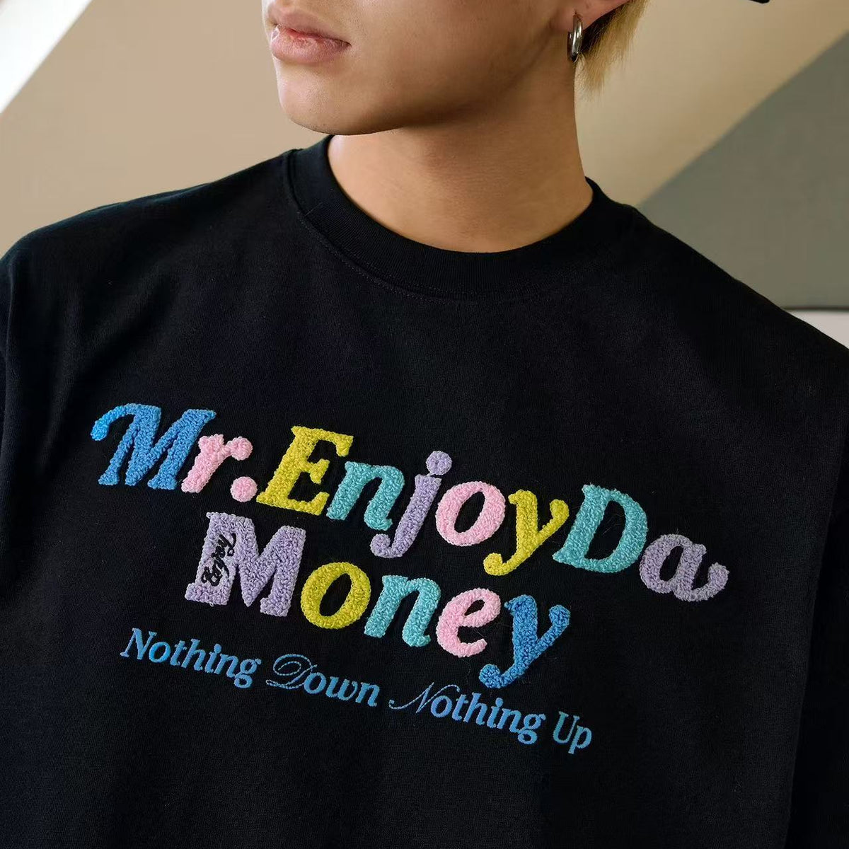 MEDM Macaron Color Letters Towel Embroidered Short Sleeve T-Shirt