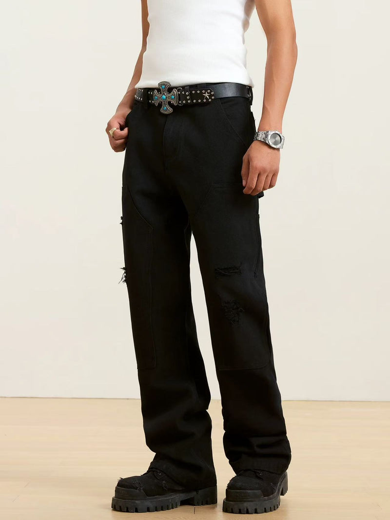 STK Washed Distressed Patchwork Jeans