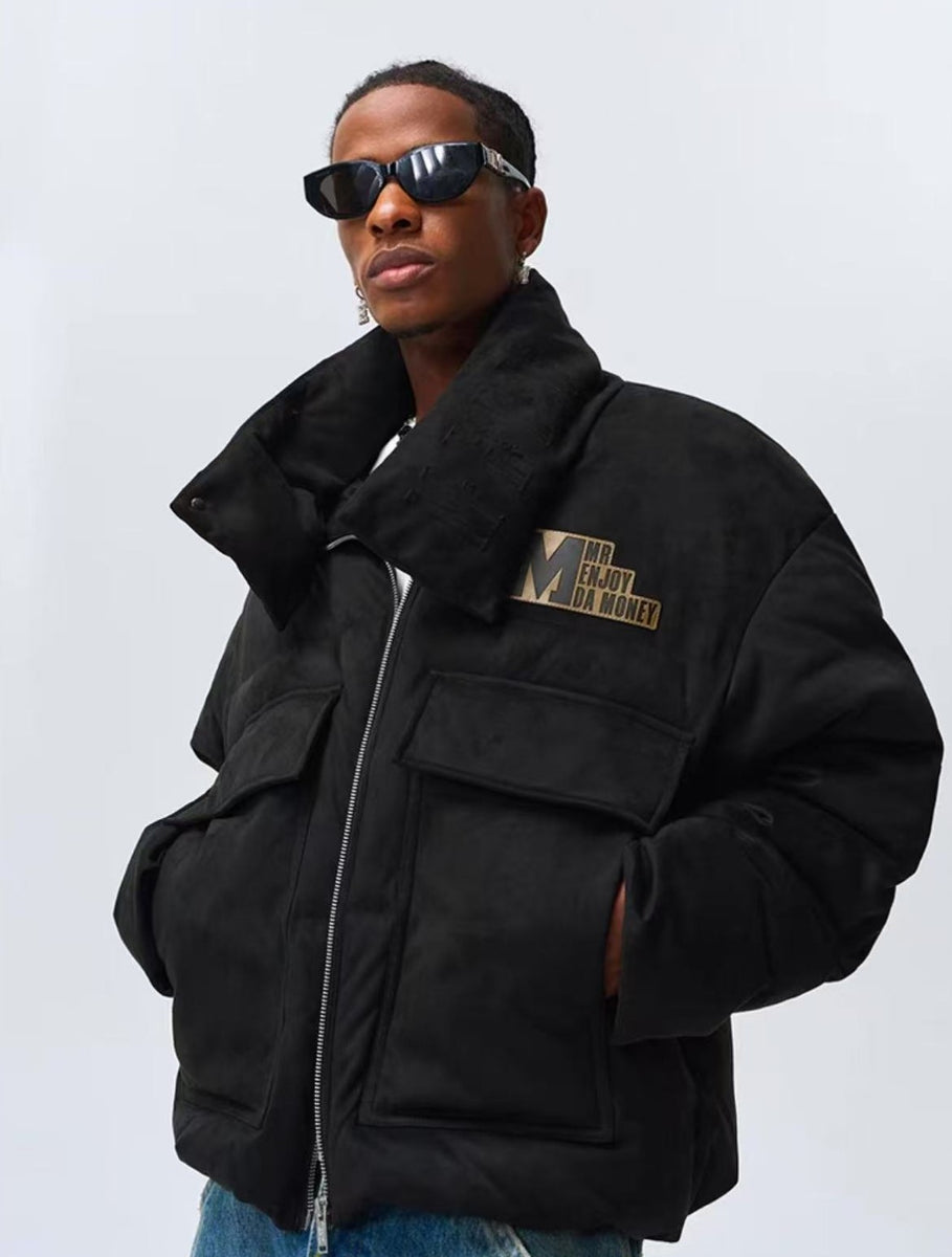 MEDM Logo Embossed Leather Label Scarf Down Jacket
