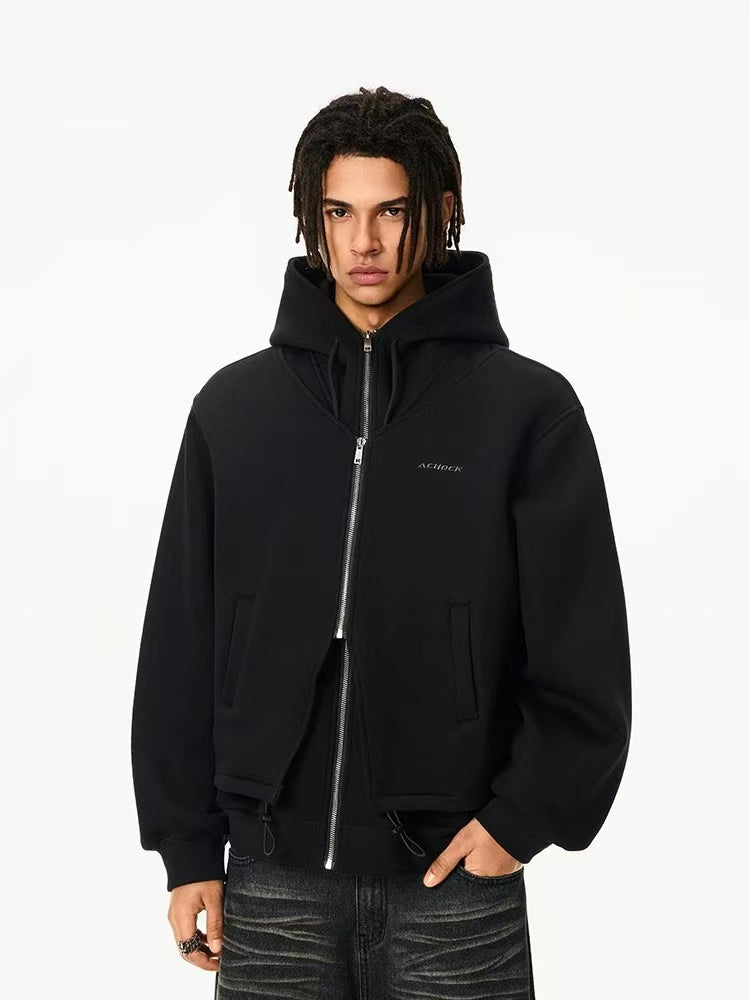 ACHOCK Double Zipper Air Layer Cardigan Hooded Jacket