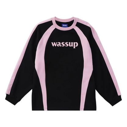 WASSUP Patchwork Contrast Color Long Sleeve Polo