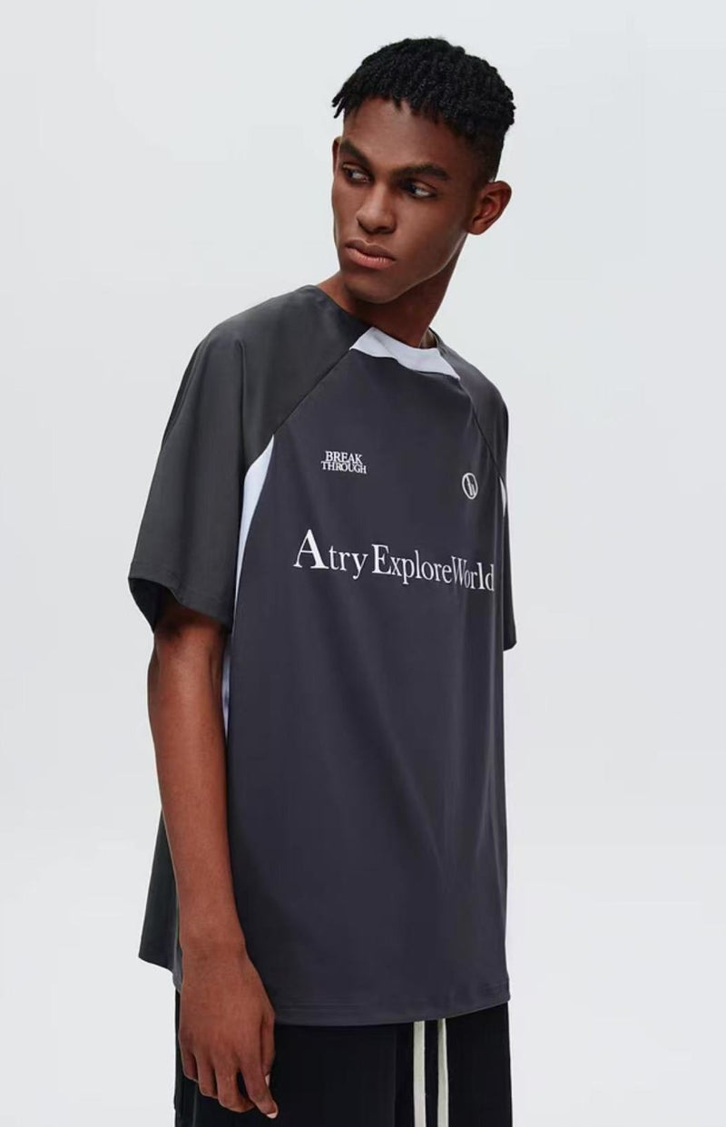 ATRY  Mesh Stitching Contrasting Colors T-shirt