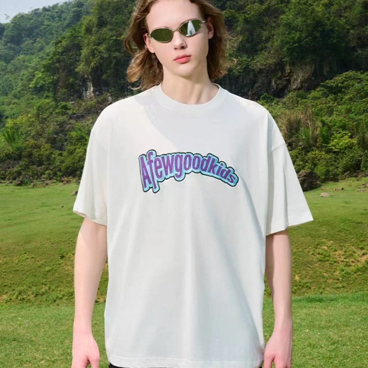 AFGK Curved Patch Embroidered Short-sleeved T-shirt
