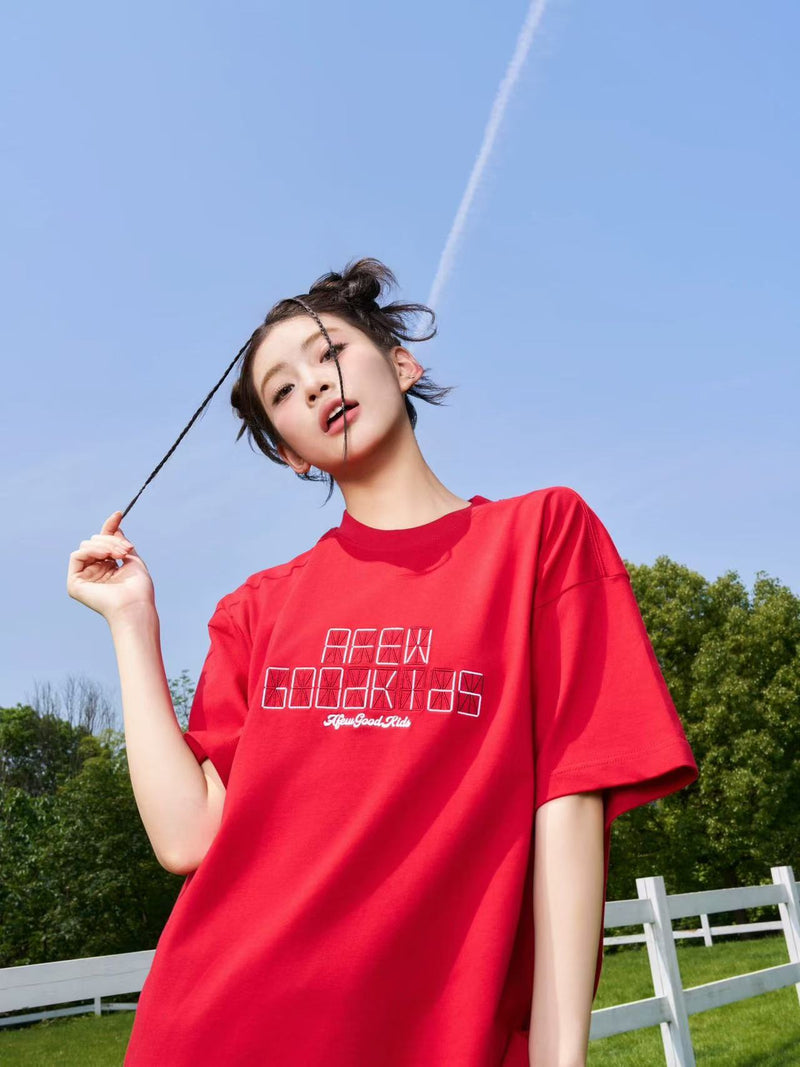 AFGK Electronic Screen Embroidery LOGO Short-sleeves T-shirt