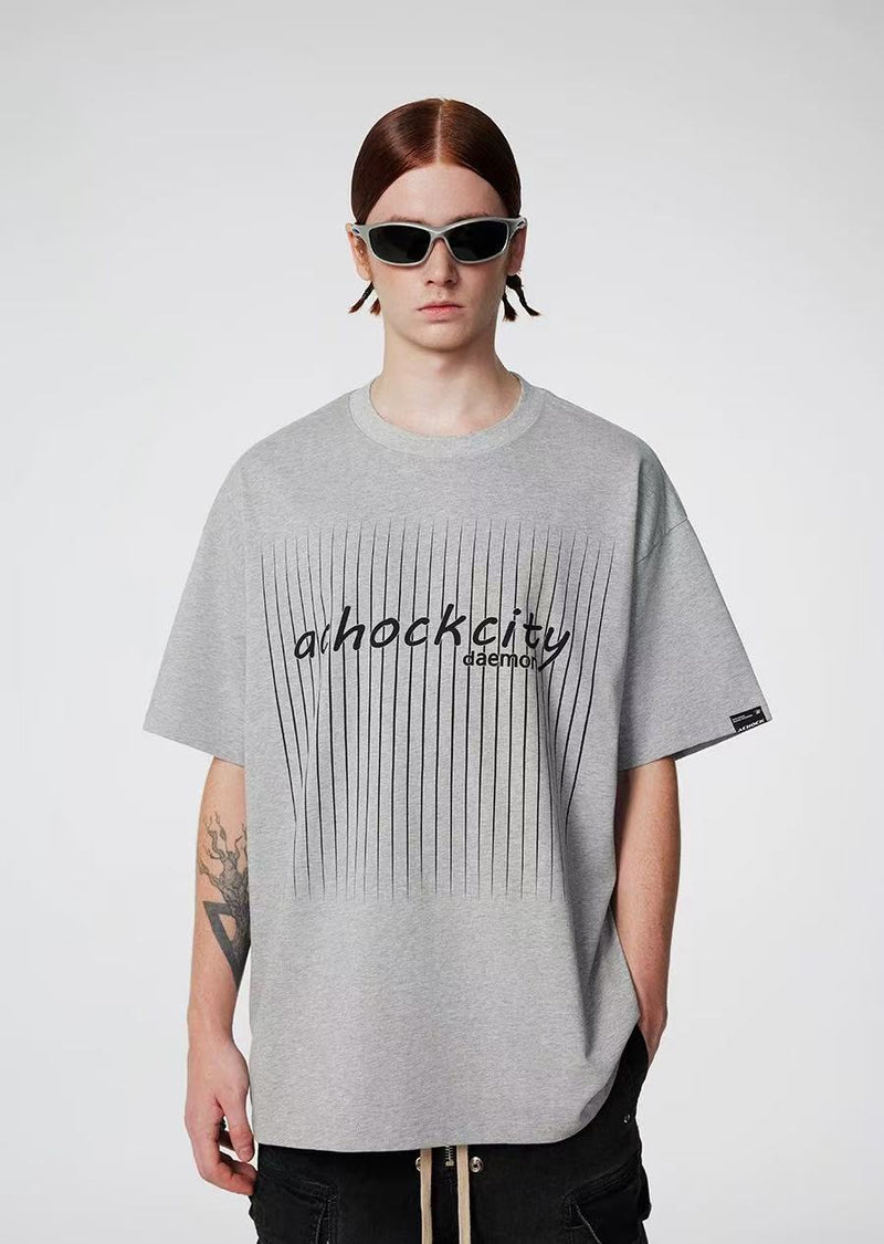 ACHOCK Screen Stripe Print Design Round Neck T-shirt