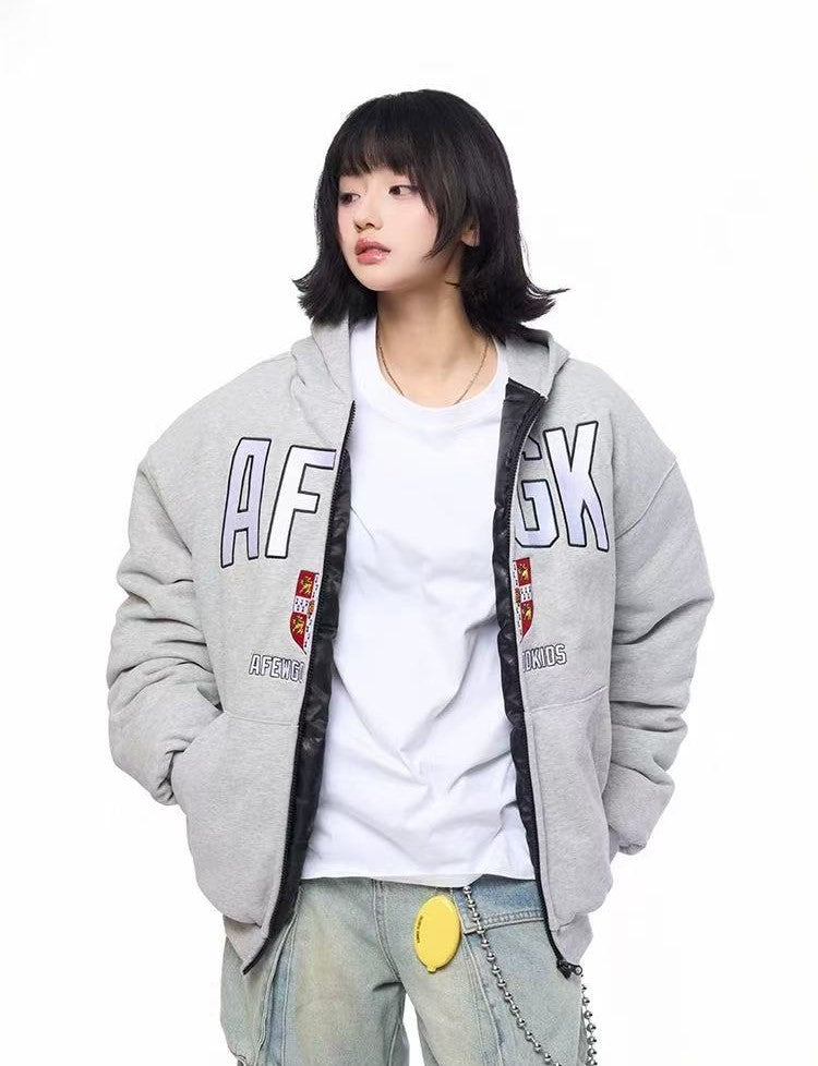 AFGK Badge Embroidered Down Hoodie Jacket