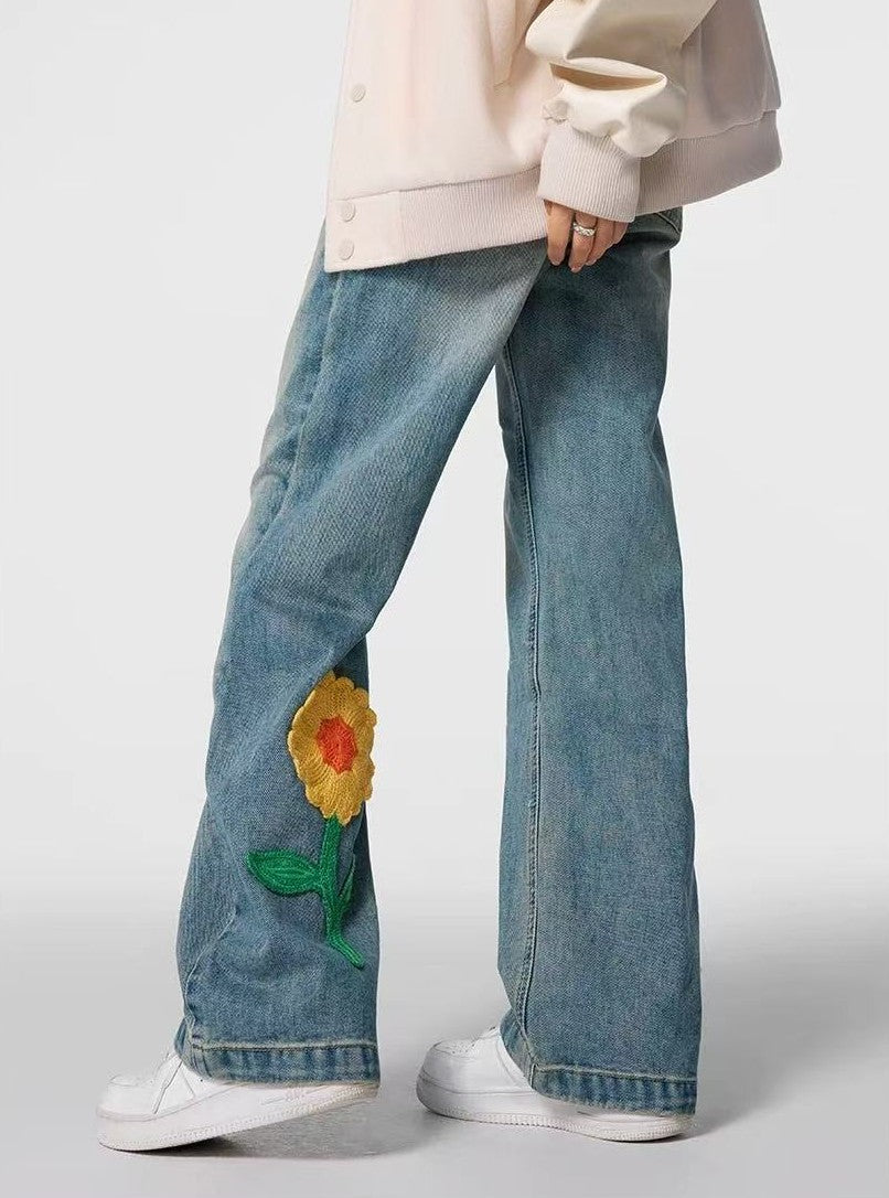 ACHOCK Creative Petal Embroidered Jeans