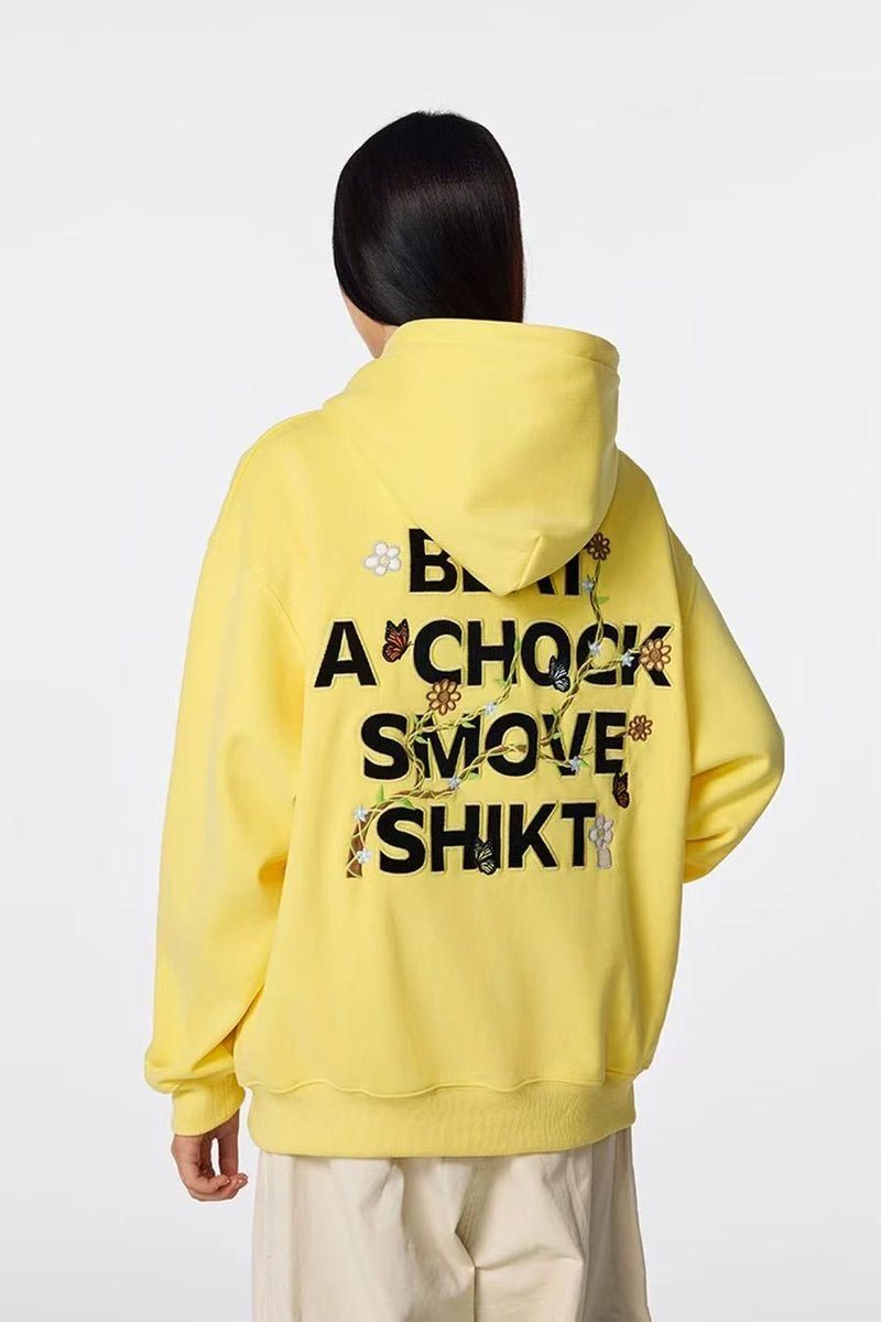 ACHOCK Floral Patch Embroidered Hooded Sweatshirt