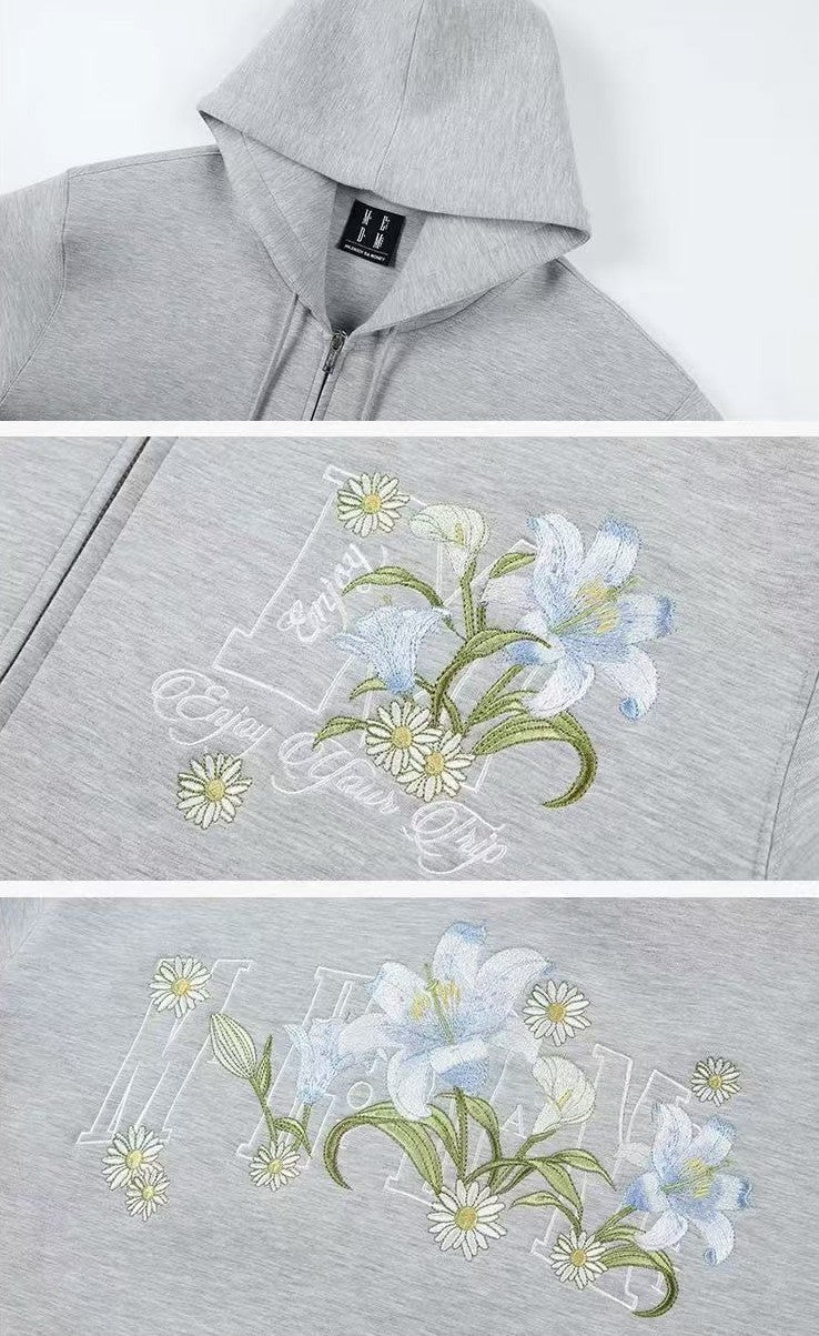 MEDM Floral Air Layer Embroidered Zip Hoodie