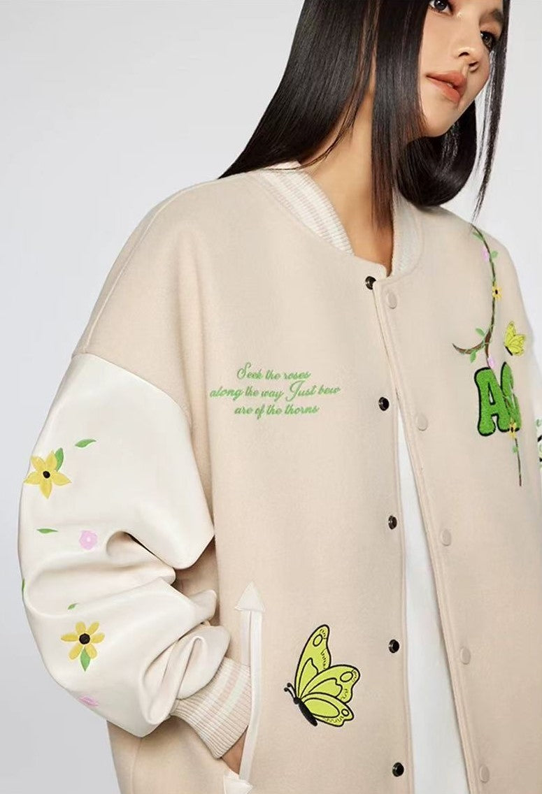 ACHOCK Heavy Hip-hop Flower Vine Embroidery Baseball Jacket