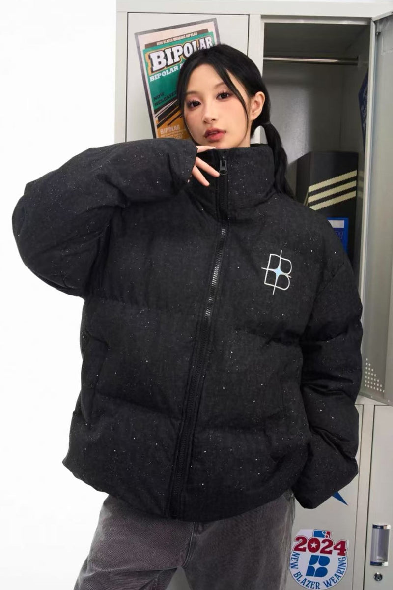 BIPOLAR Four-pointed Star Black Starry Sky Cotton Jacket