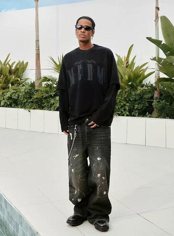 MEDM Washed Distressed Two-piece Long-sleeved T-shirt