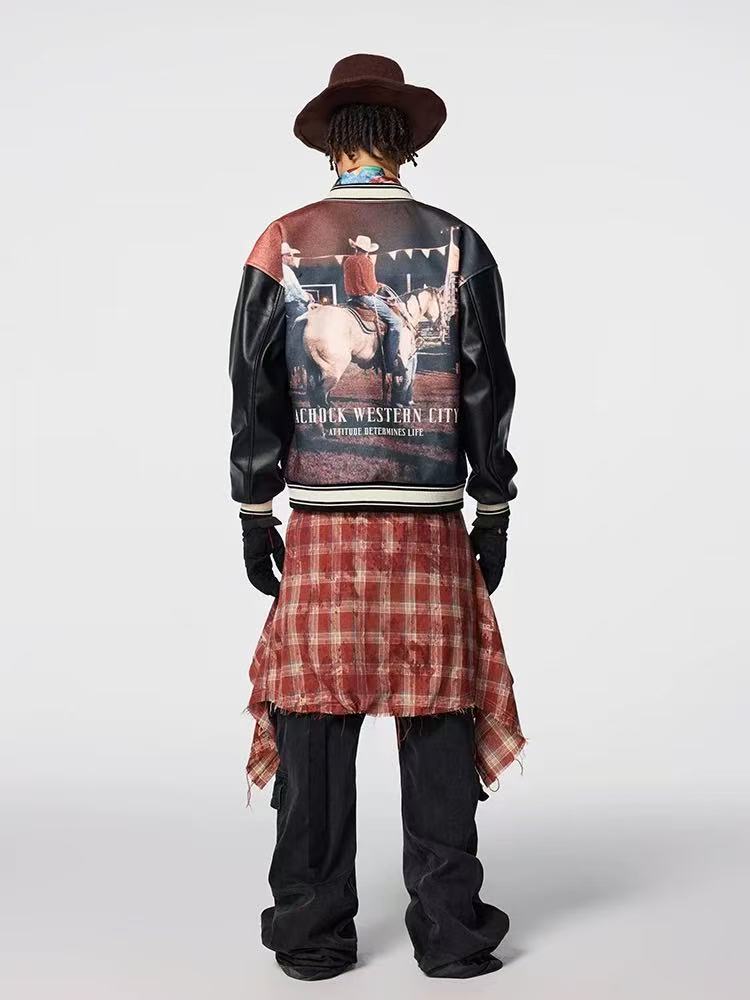 ACHOCK Vintage Western Cowboy Full Printing Hot Drill Jacket