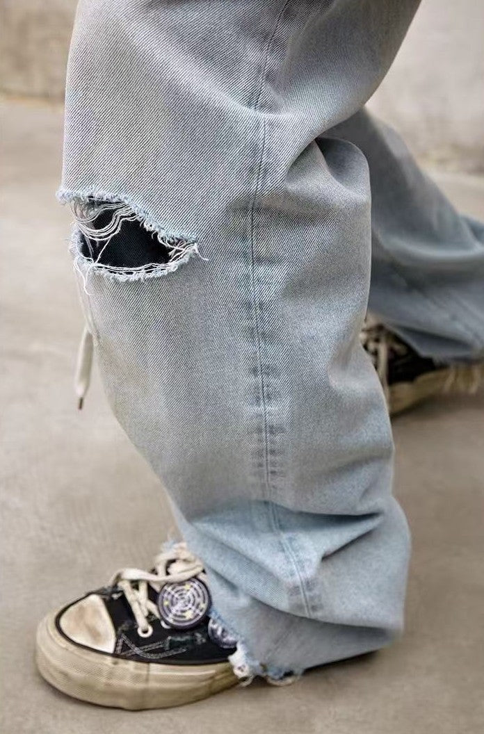 REMEDY Washed Ripped Straight-leg Jeans